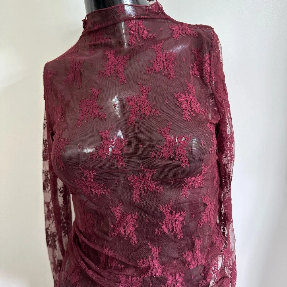 FREE PEOPLE sheer shirt in burgundy.  Medium - Picture 8 of 10